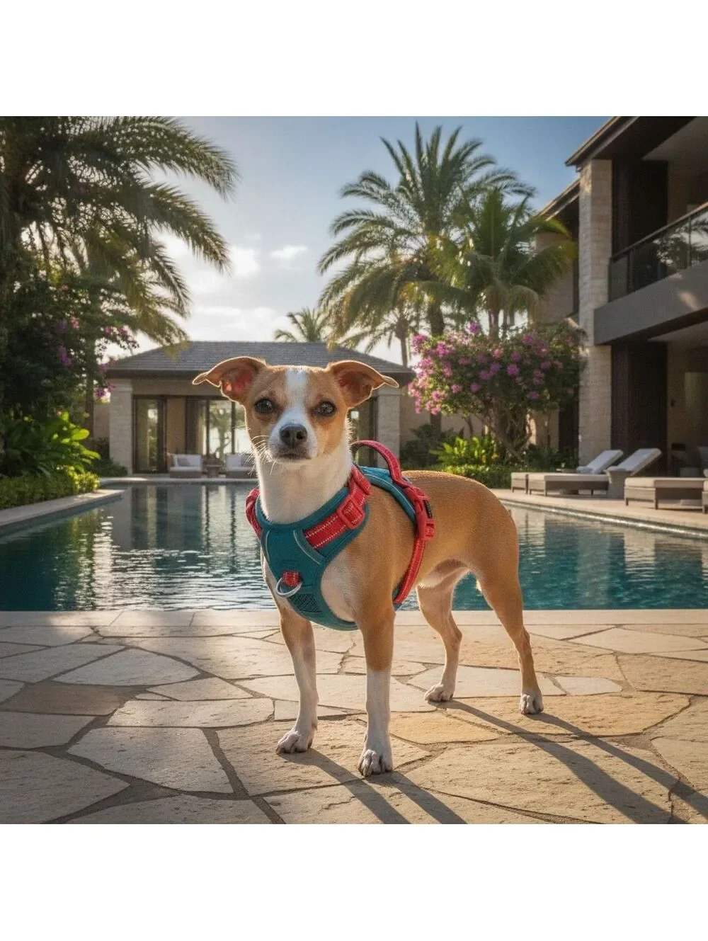PHOEPET XS Dog Harness with Red Adjustable Straps and Teal Mesh Padding